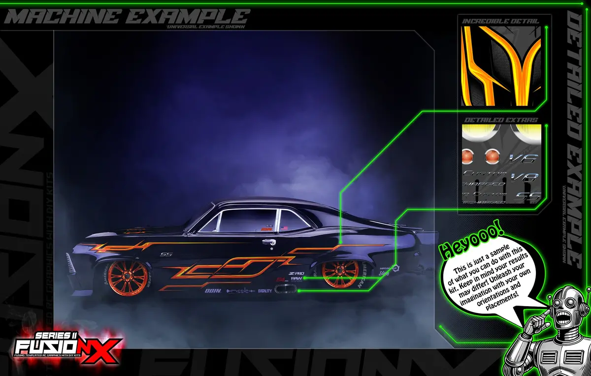 'Series 11Dr' Fusionx Universal Aftermarket Graphics Kit Suitable For Traxxas, Losi, Team Associated Drag Rc Cars 1