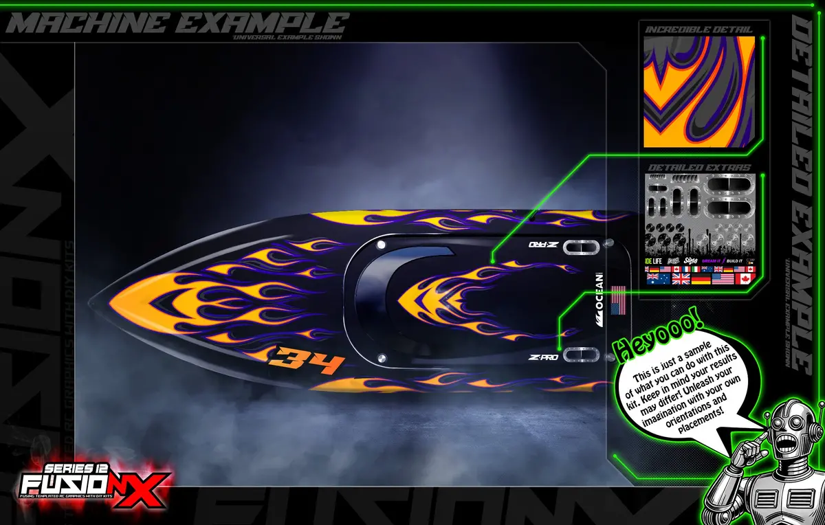 'Series 12B' Fusionx Universal Aftermarket Graphics Kit Suitable For Proboat, Oxidean Marine, Traxxas, Tfl, Kyosho & Other Rc Boats 1