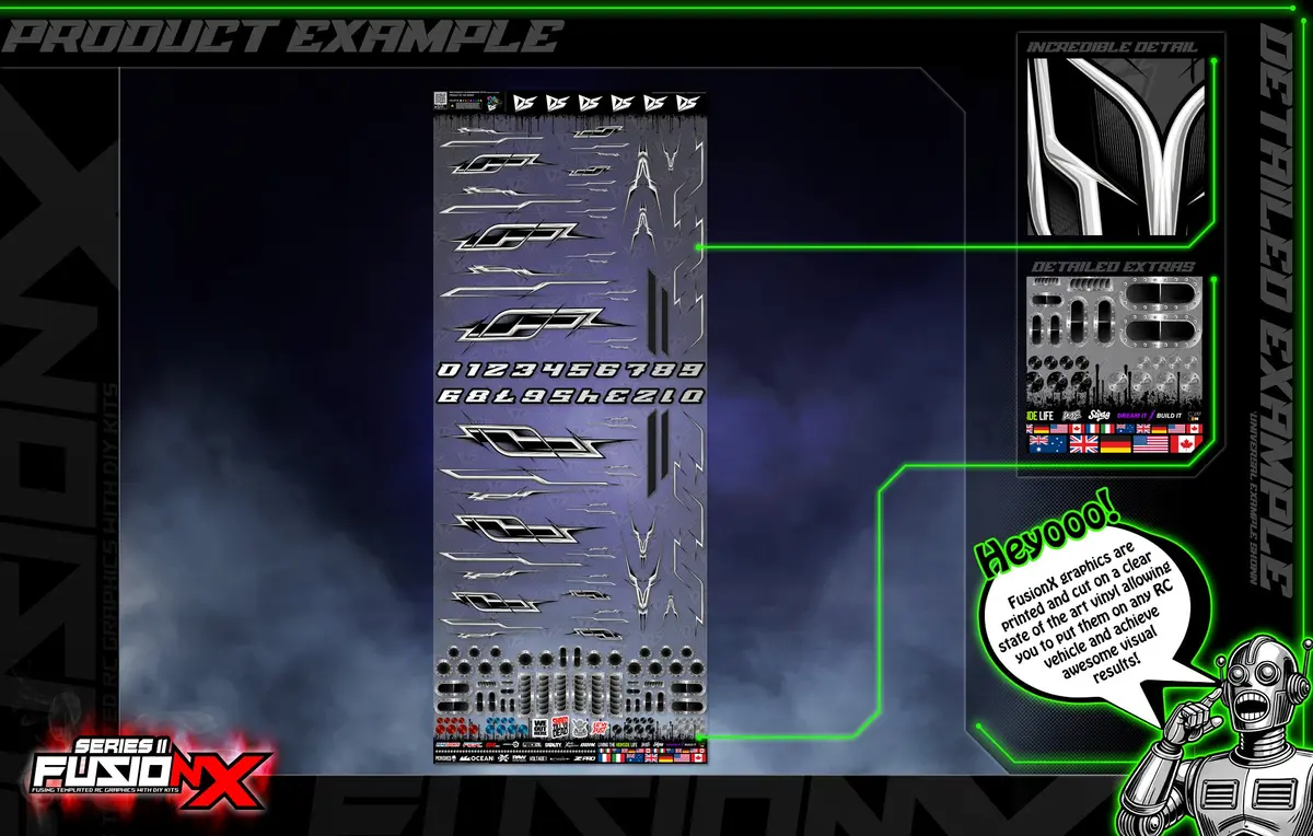 'Series 11P' Fusionx Universal Aftermarket Graphics Sticker Decal Sheet Suitable For E-Flite, Hangar 9, Fms, Volantex, Rc Planes 10