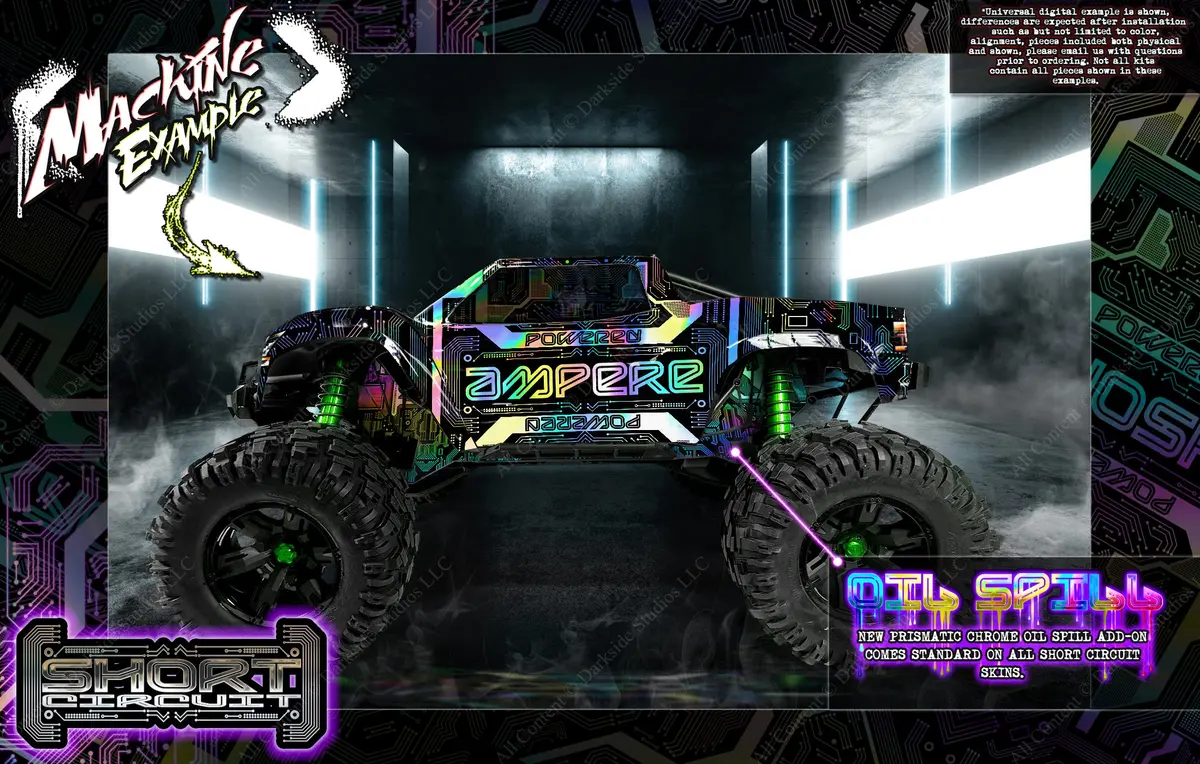 'Short Circuit' Graphics Wrap Decals Fits Proline Ford Raptor, Chevy Silverado, Brute Bash & Stock Body Traxxas X-Maxx 1