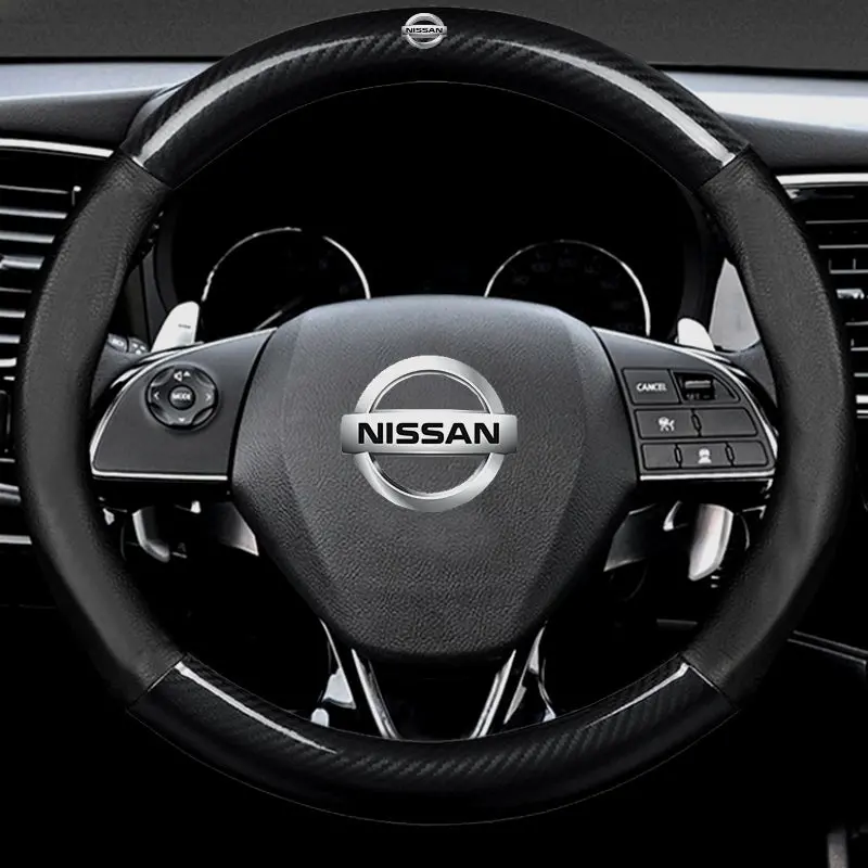 Nissan Car Steering Wheel Cover To Dazzle Leather Carbon Fiber Handle 1