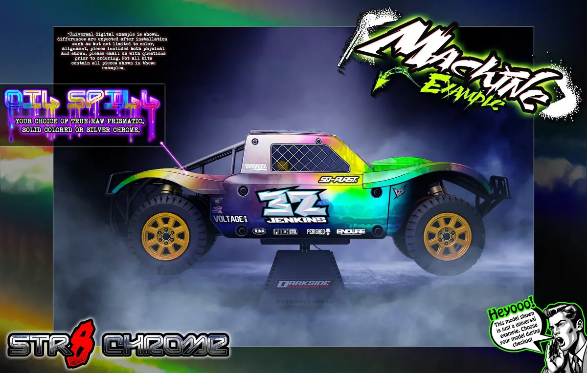 'Str8 Chrome' Themed Graphics Kit Fits 30° North Big Flex Body | Losi® 5Ive-T | King Motor | Rovan 1