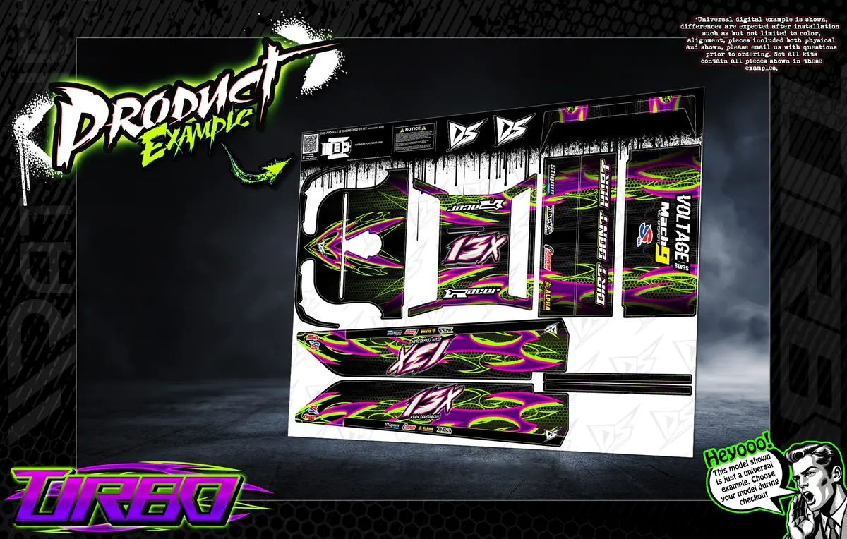 'Turbo' Themed Wrap Fits Shark Rc® Sr10 | Crazy Train | Dawg Pound | Hammerhead | Knockout | Mafia | Ninja | Smokescreen | Wild Card 2