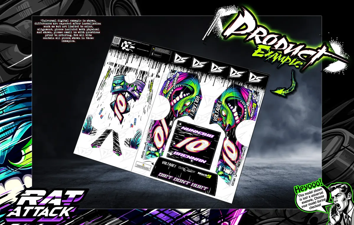 'Rat Attack' Themed Aftermarket Graphics Wrap Fits Traxxas® Slash | Modified | Late Model | Mudboss 2