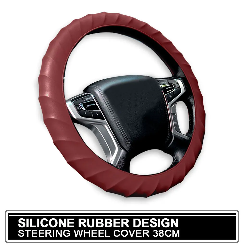 Car Silicone Rubber Steering Wheel Cover (Maroon) 38Cm Fits Most Japanese 1