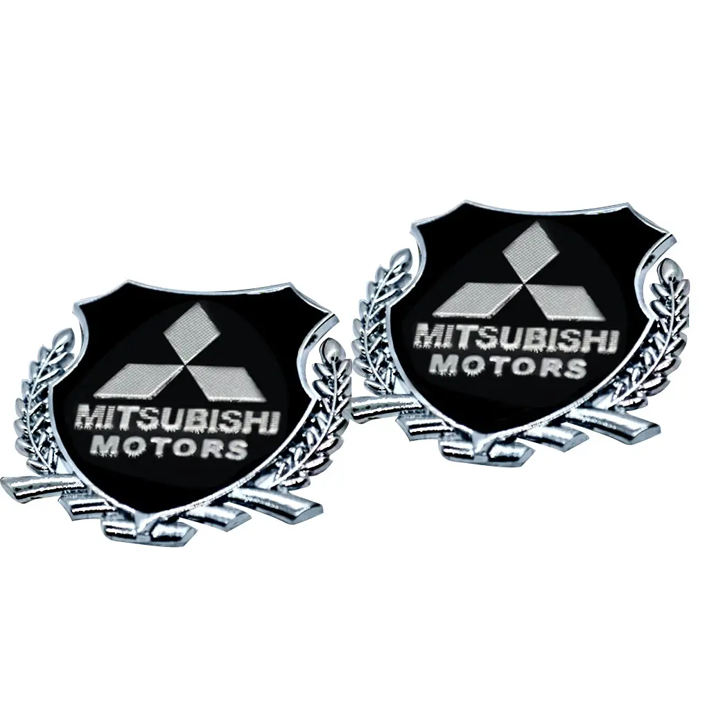 2Pcs Mitsubishi Car Badge Decal Car Logo Chrome Emblem Sticker Gold/Silver 2