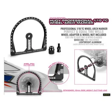 Hudy 1 / 10 Tc Wheel Arch Marker + Wheel Adapter & Nut 107772 1