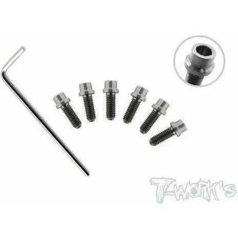 Tworks 64 Titanium Metric Rear Wheel Screw Set For X12 And Other Pan Cars.  M3x6mm (6Pcs) 1