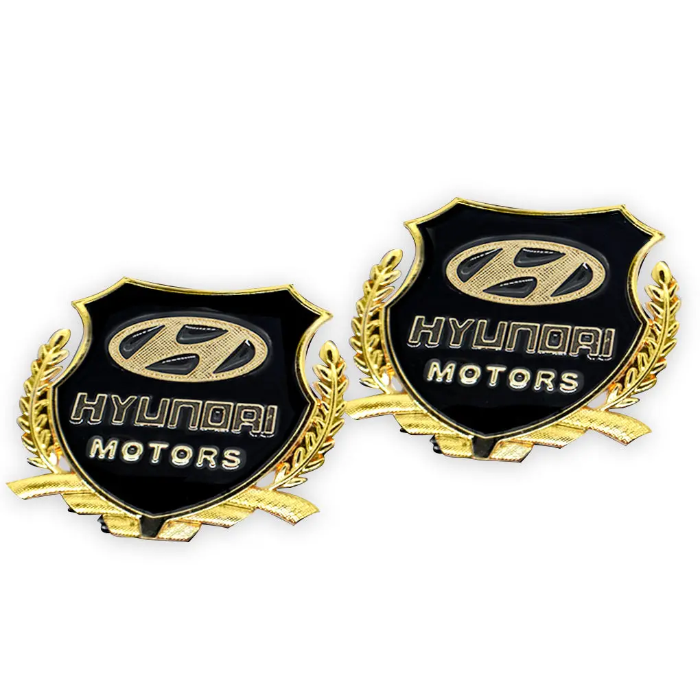 2Pcs Hyundai Car Badge Decal Car Logo Chrome Emblem Sticker Gold/Silver 1