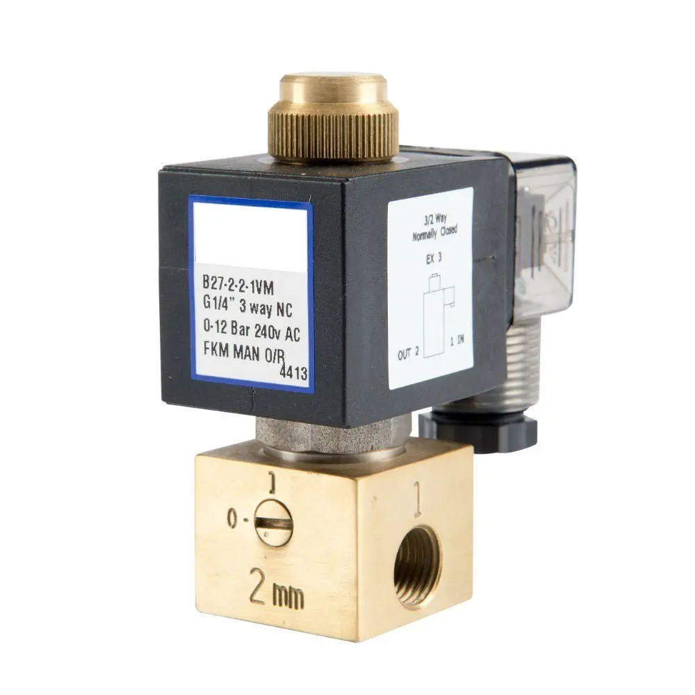 Go 1/4" B27 Brass 3 Way 2 Position Direct Acting Normally Closed Solenoid Valve 1