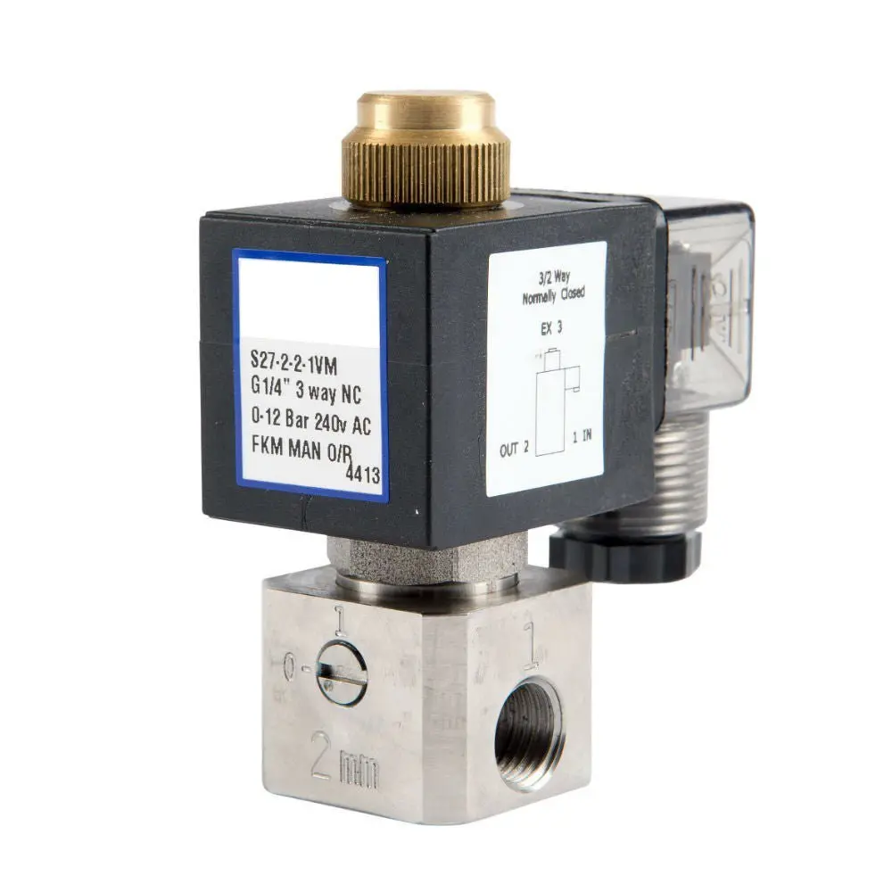 Go 1/4" S27 304 Stainless 3 Way 2 Position Direct Acting Normally Closed Solenoid Valve 1