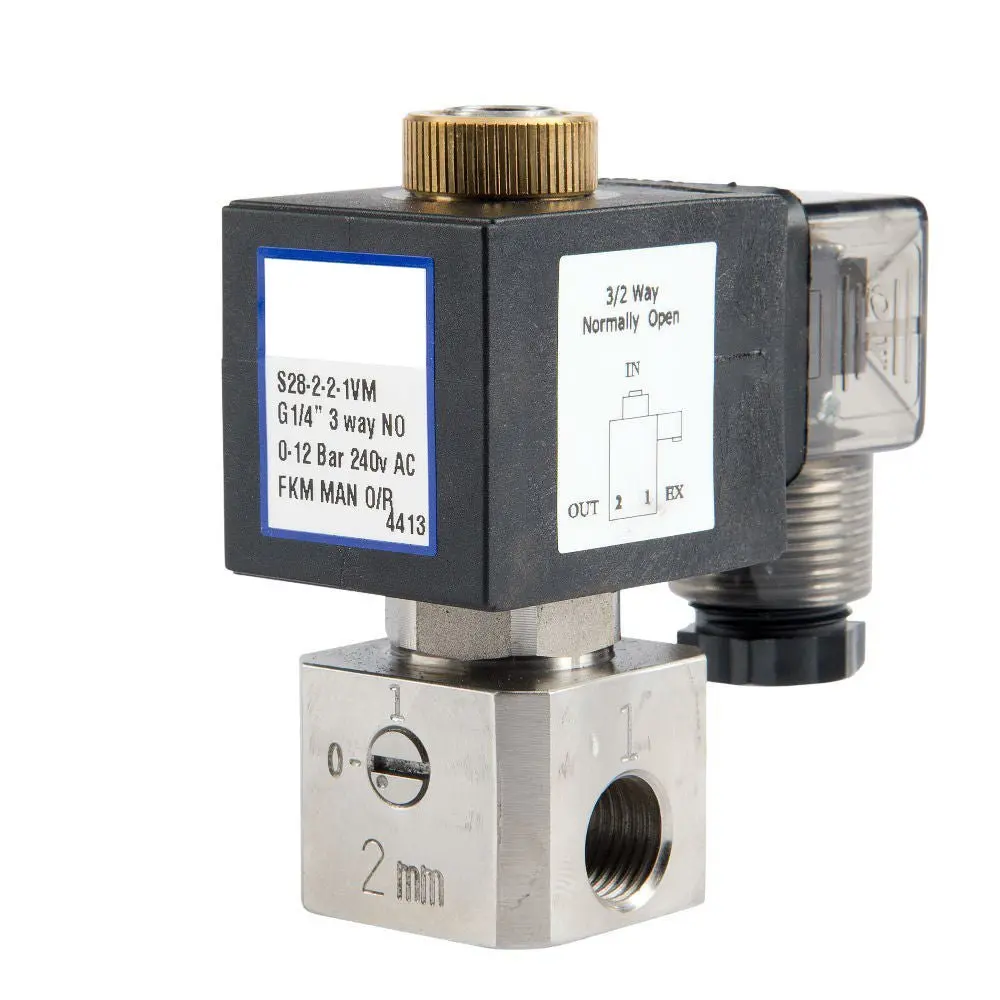 Go 1/4" S28 304 Stainless 3 Way 2 Position Direct Acting Normally Open Solenoid Valve 1