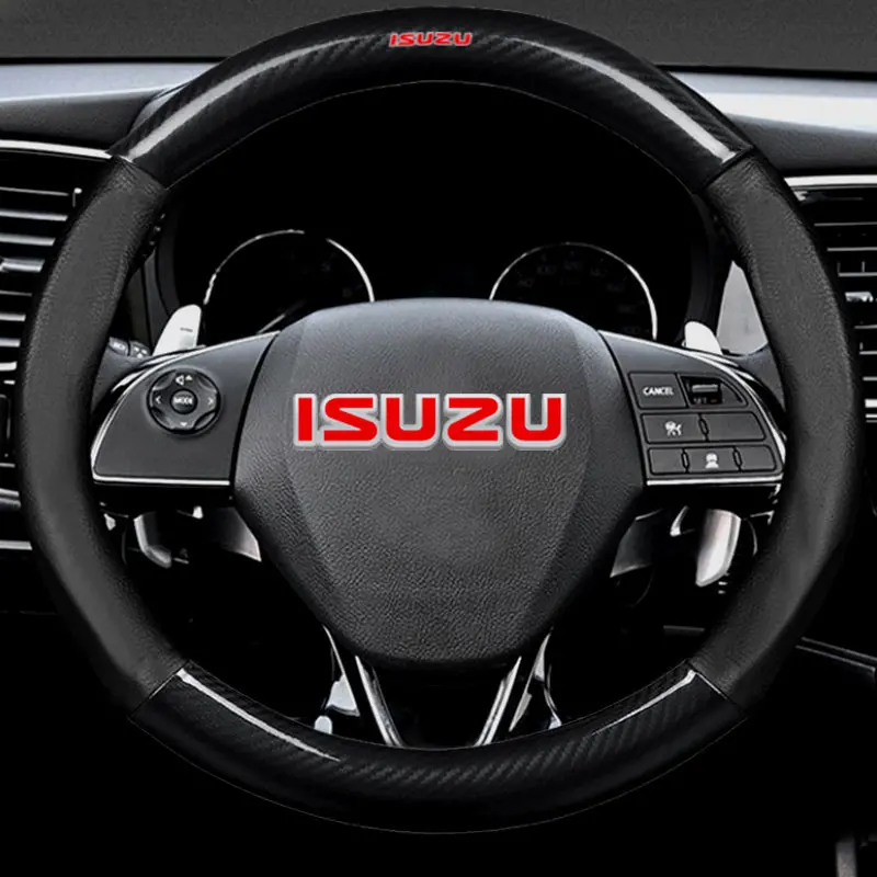 Isuzu Car Steering Wheel Cover To Dazzle Leather Carbon Fiber Handle 1