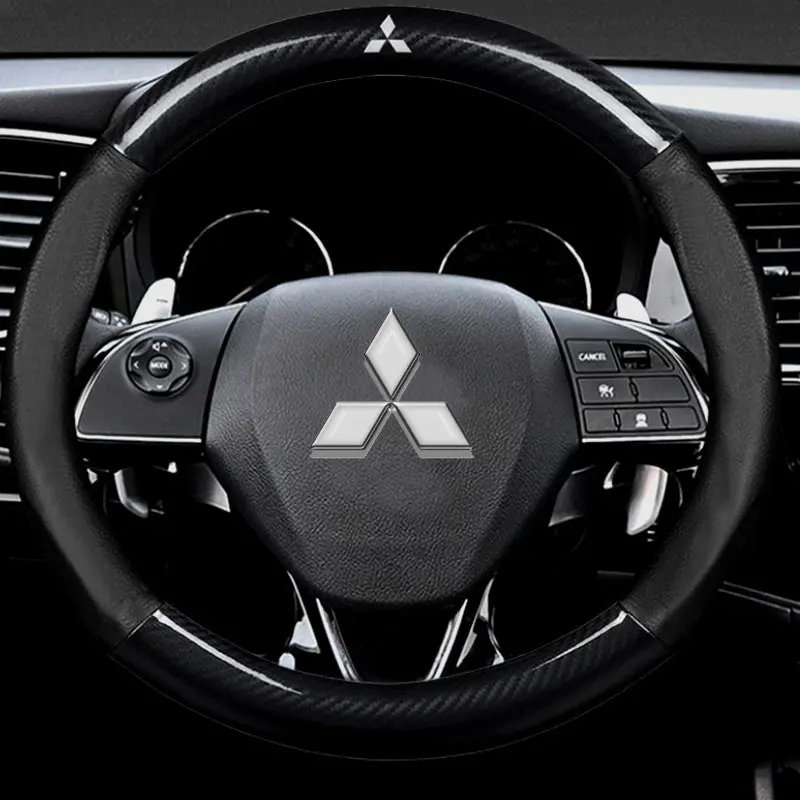 Mitsubishi Car Steering Wheel Cover To Dazzle Leather Carbon Fiber Handle 1