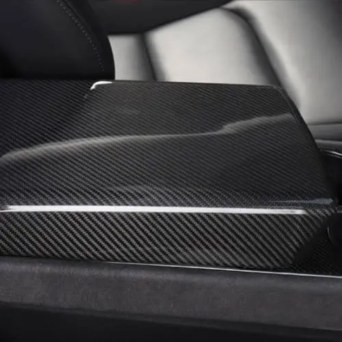 Real Molded Gloss Carbon Fiber Armrest Overlay Cover For Tesla Model 3 2017-2023 1