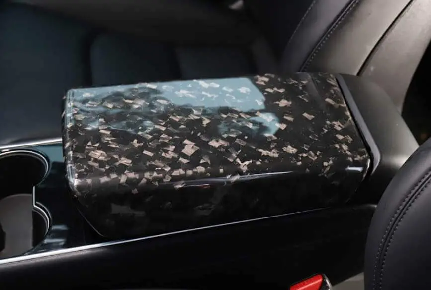 Real Molded Gloss Forged Carbon Fiber Armrest Overlay Cover For Tesla Model 3 2017-2023 1