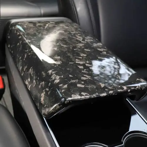 Real Forged Gloss Carbon Fiber Armrest Overlay Cover For Tesla Model Y 2020-2026 1