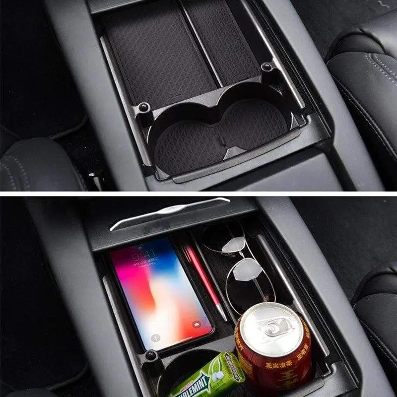 Center Console Storage Organizer With Cup Holders For Tesla Model X 2015-2021 1