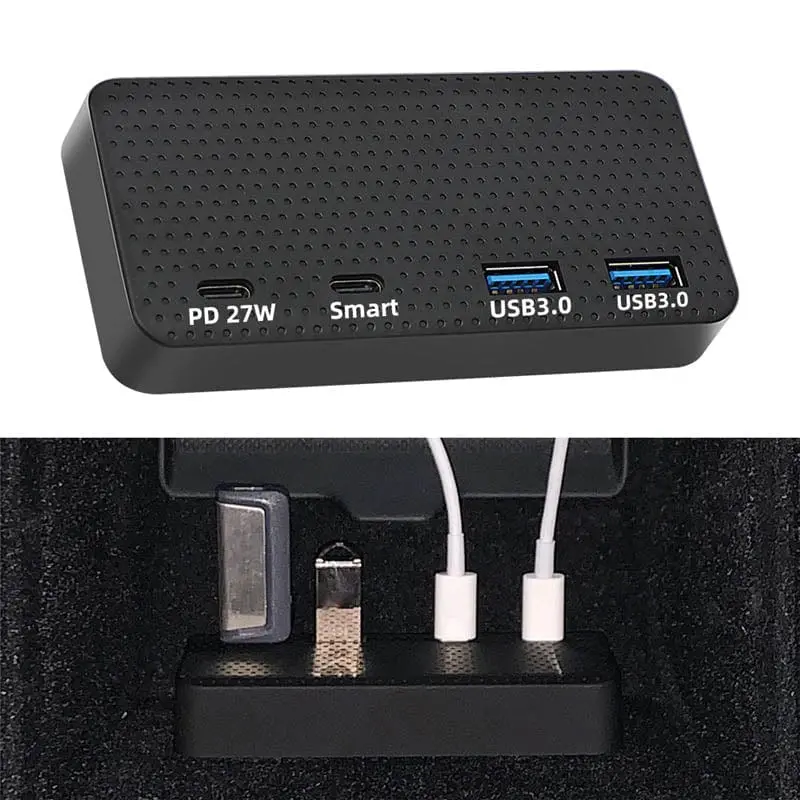 Usb C Hub & Splitter With Rapid Charging For Tesla Models 3 & Y 2017-2023 1