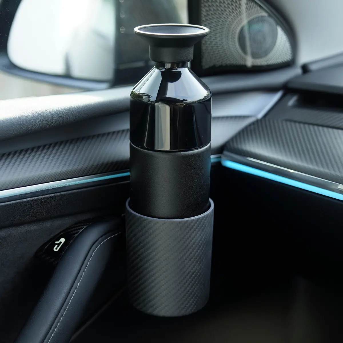 Real Matte Carbon Fiber Door Cup Holders For Tesla Model 3 Highland 2023-2026 1