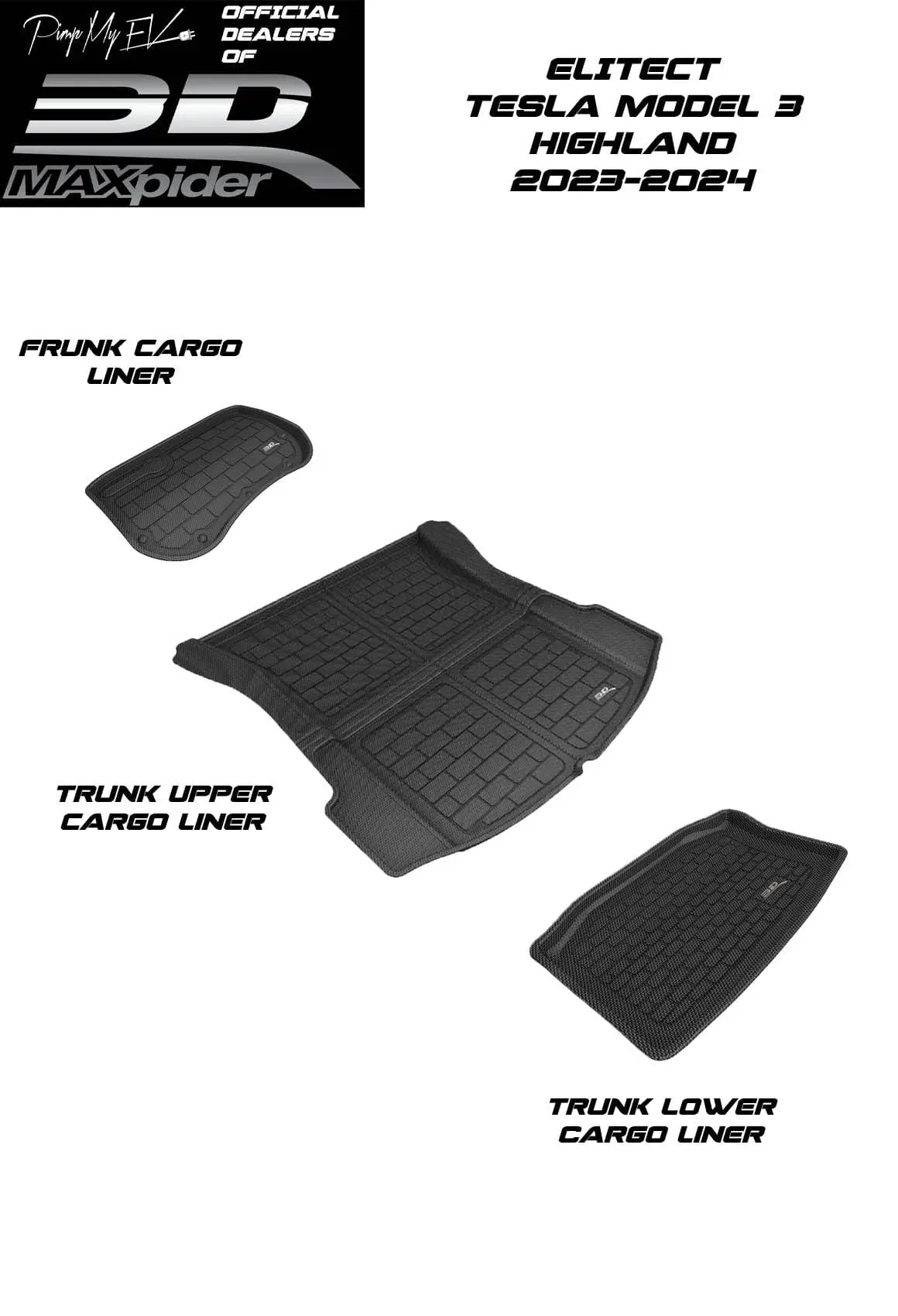 3D Maxpider Custom Fit All-Weather Elitect Series Lhd Floor Mats For Tesla Model 3 Highland 5 Seat 2023-2026 6