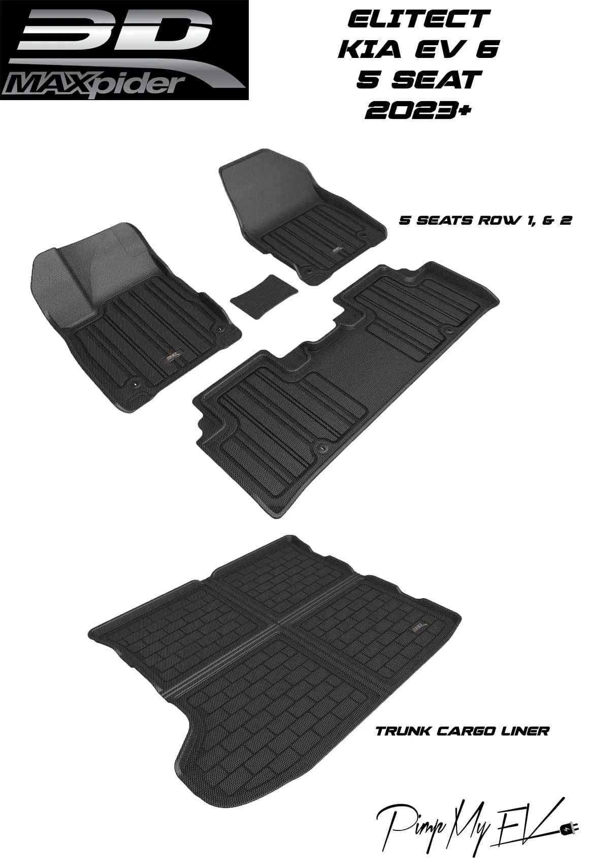 3D Maxpider Custom Fit All-Weather Elitect Series Lhd Floor Mats For Kia Ev6 5 Seats 2023-2026 3