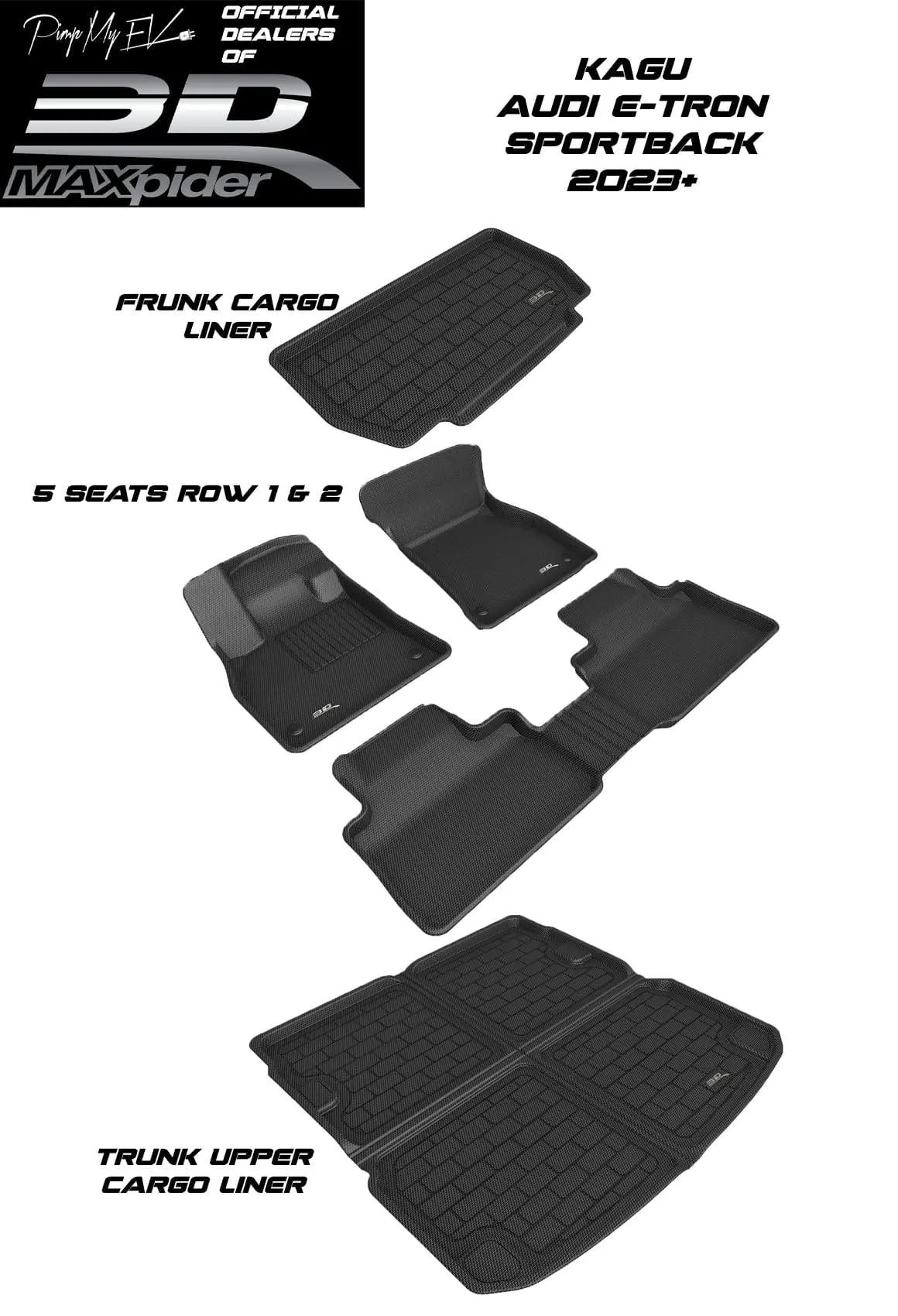 3D Maxpider Custom Fit All-Weather Kagu Series Lhd Floor Mats For Audi E-Tron Sportback 2023-2026 5