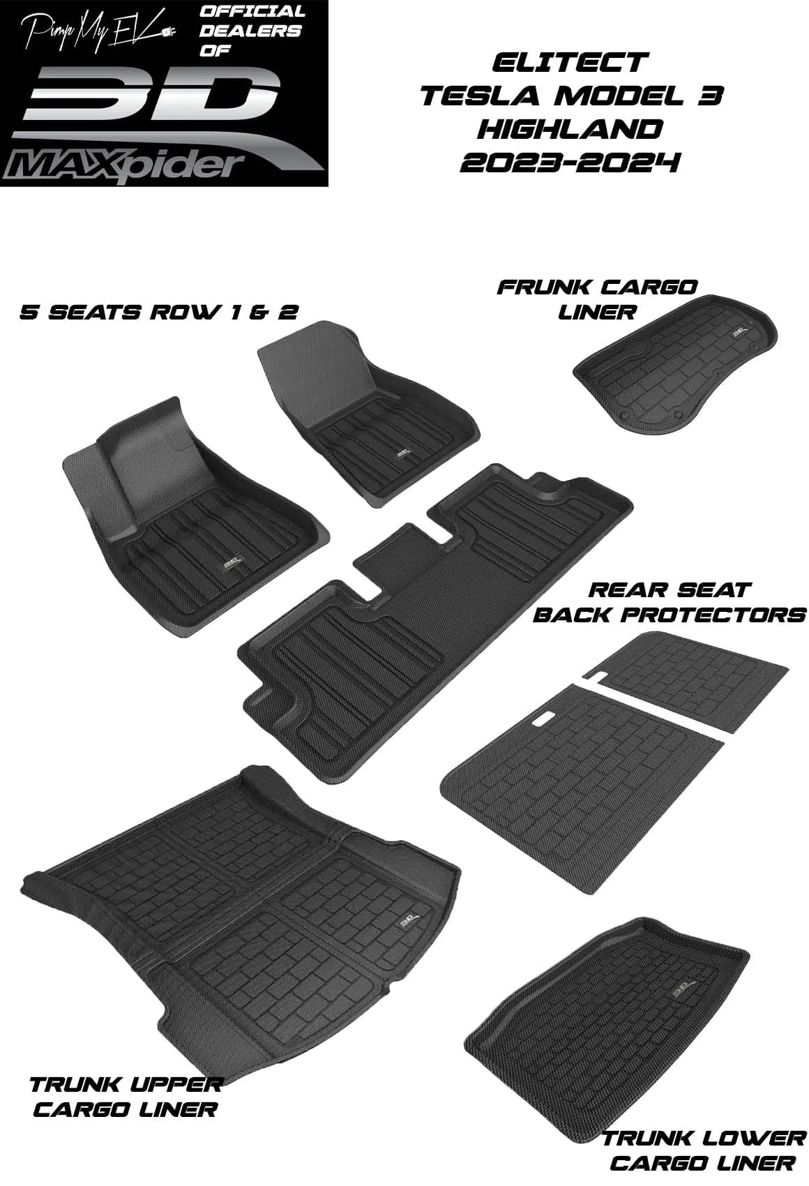 3D Maxpider Custom Fit All-Weather Elitect Series Lhd Floor Mats For Tesla Model 3 Highland 5 Seat 2023-2026 7