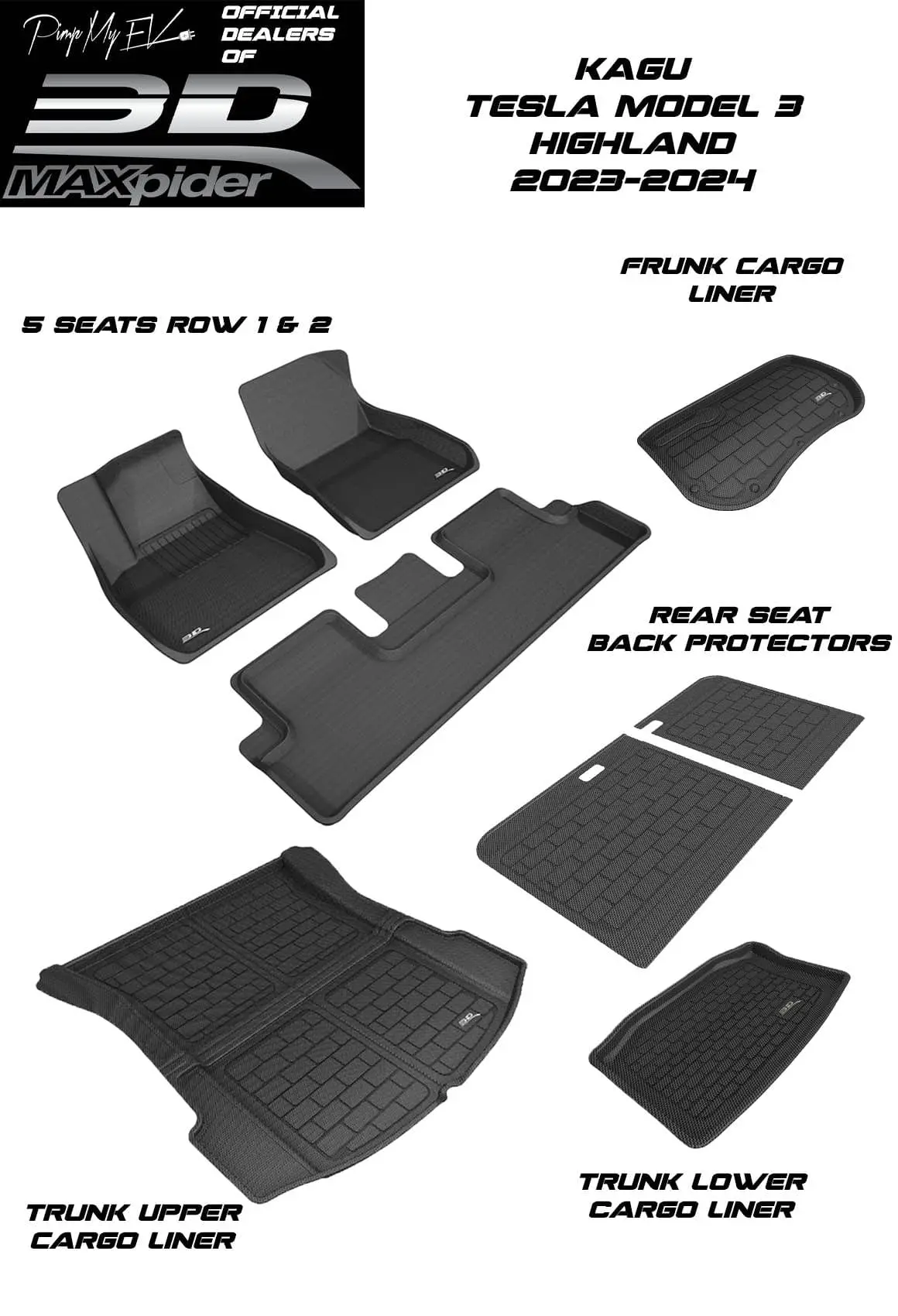 3D Maxpider Custom Fit All-Weather Kagu Series Lhd Floor Mats For Tesla Model 3 Highland 5 Seat 2023-2026 7