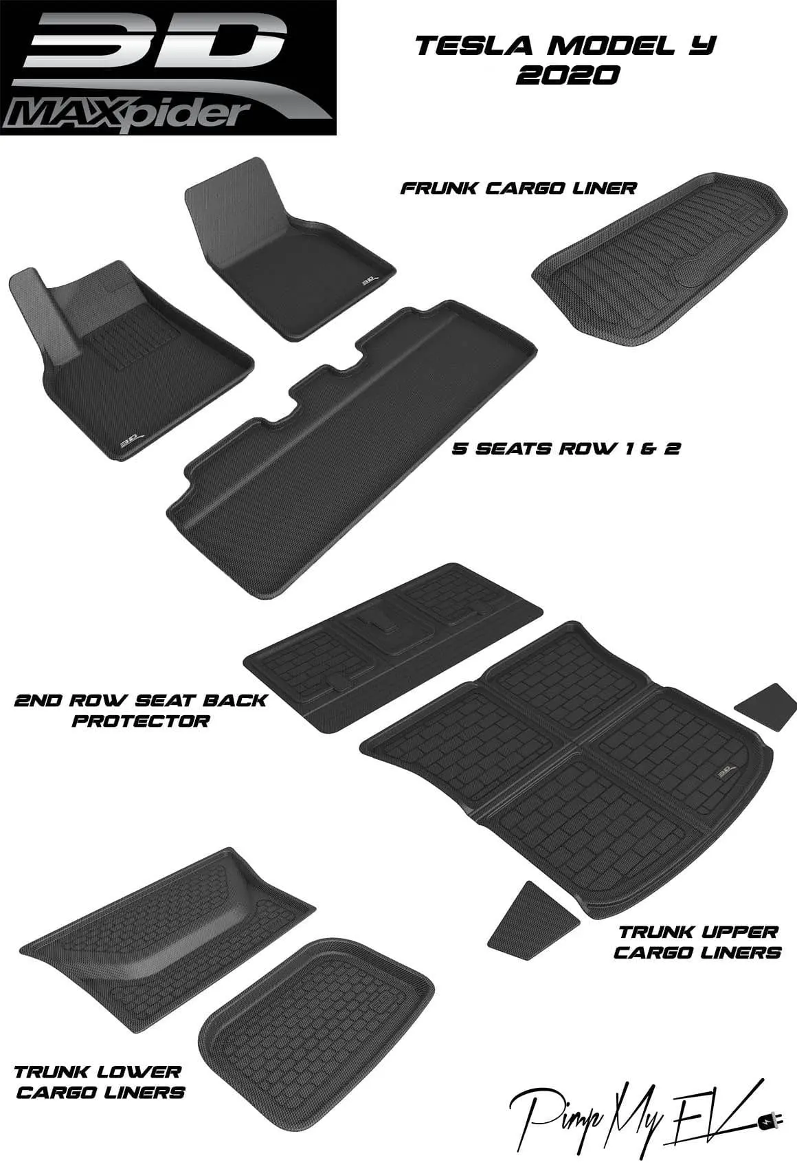 3D Maxpider Custom Fit All-Weather Kagu Series Lhd Floor Mats For Tesla Model Y 5 Seat 2020 7