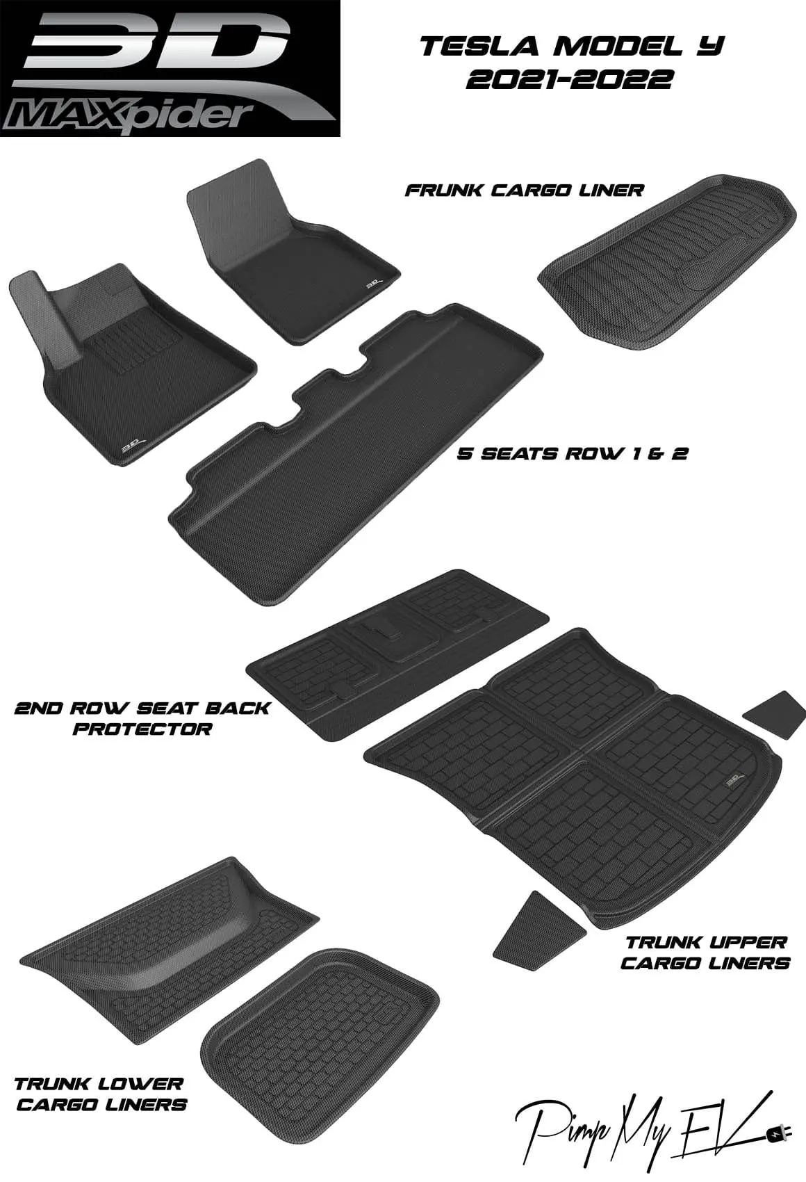 3D Maxpider Custom Fit All-Weather Kagu Series Lhd Floor Mats For Tesla Model Y 5 Seat 2021-2026 7