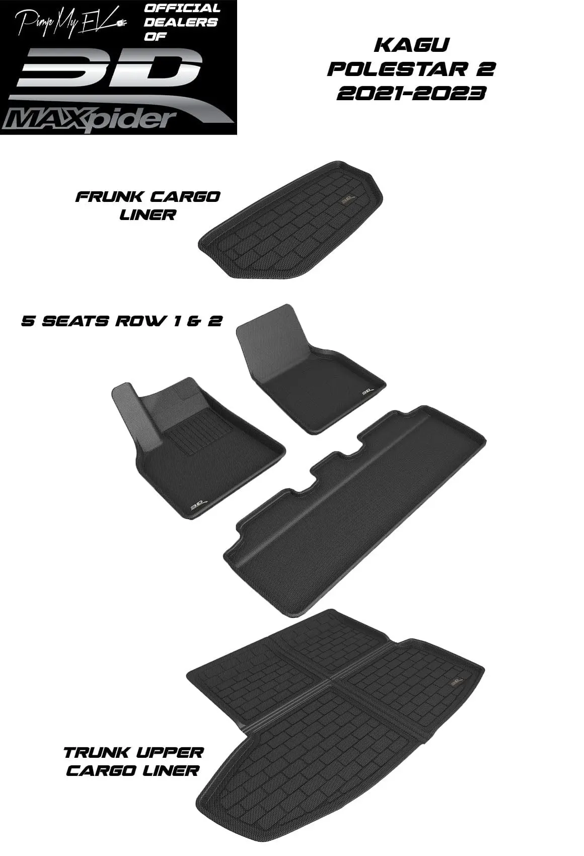 3D Maxpider Custom Fit All-Weather Kagu Series Lhd Floor Mats For Polestar 2 5 Seats 2021-2026 5