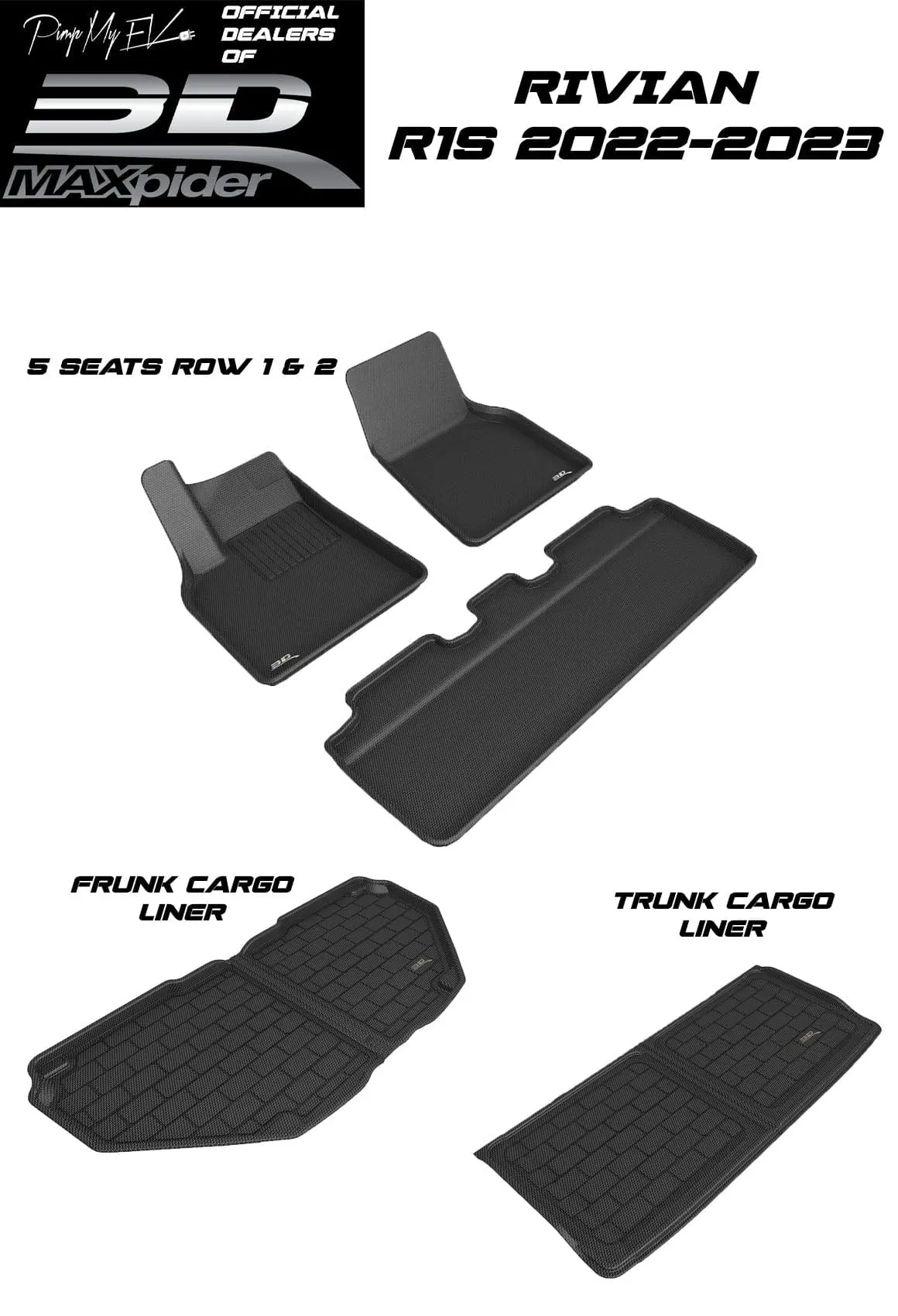 3D Maxpider Custom Fit All-Weather Kagu Series Lhd Floor Mats For Rivian R1s 2022-2026 3