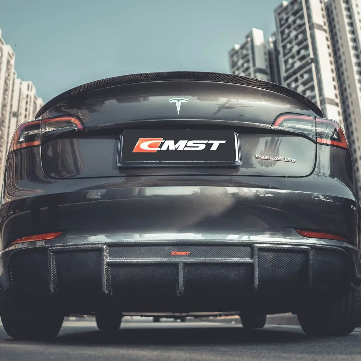 Cmst Genuine Carbon Fiber Rear Diffuser Tesla Model 3 V1 2017-2023 1