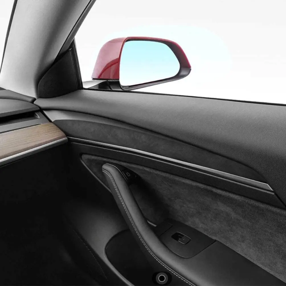Alcantara Side Door Trim Protective Hard Overlay Covers For Tesla Model Y 2020-2026 1