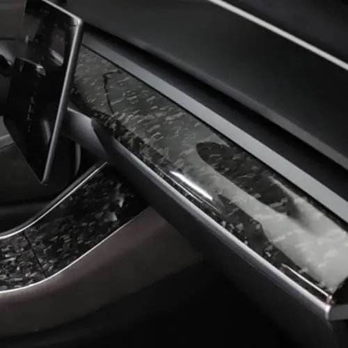 Real Molded Gloss Forged Carbon Fiber Dashboard Overlay Cover For Tesla Model Y 2020-2026 1