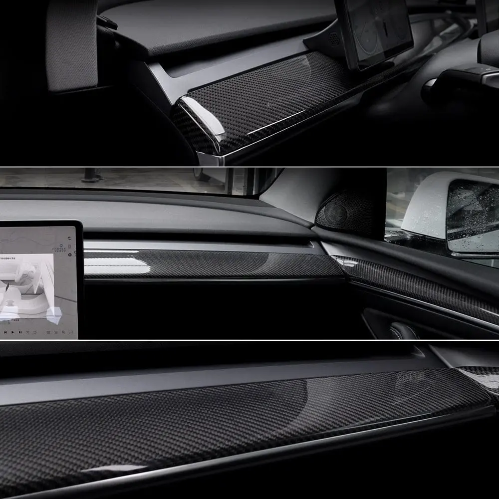 Real Molded Gloss Carbon Fiber Dashboard & Door Trims Replacement Kit For Tesla Model Y Lhd 2021-2026 1
