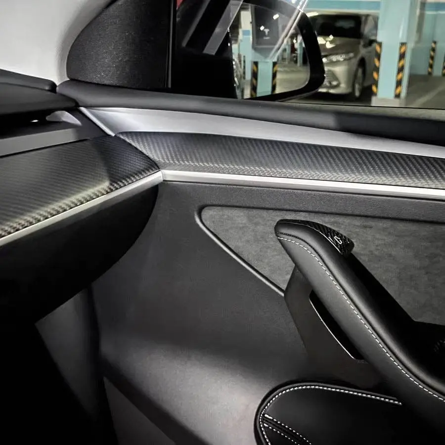 Real Molded Matte Carbon Fiber Replacement Dashboard & Door Panel Set For Tesla Model 3 Lhd 2021-2023 1