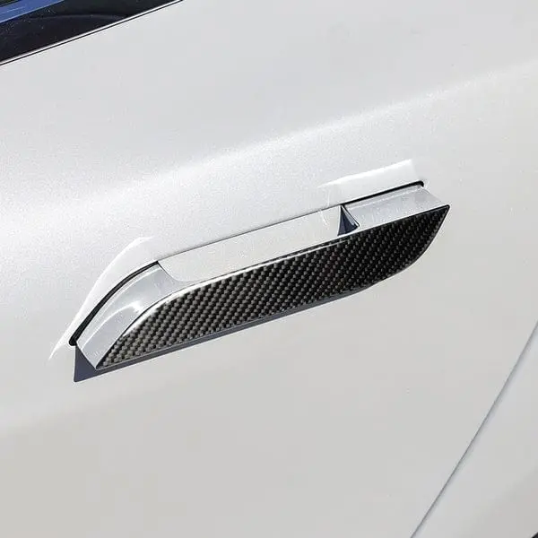 4Pcs Real Molded Gloss Carbon Fiber Door Handle Overlay Covers For Tesla Model S 2015-2020 1