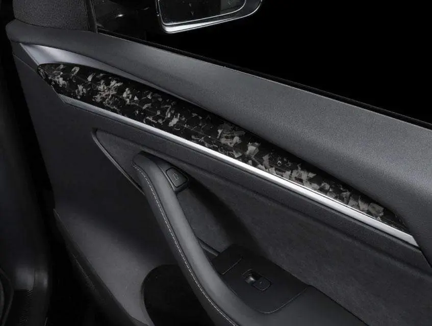 Real Molded Gloss Forged Carbon Fiber Door Panel Overlay Covers For Tesla Model 3 2021-2023 2