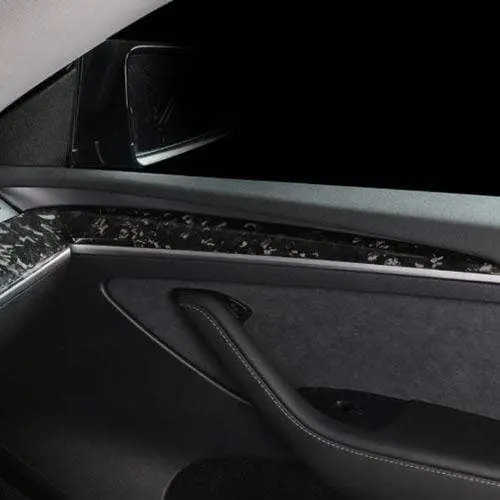 Real Molded Gloss Forged Carbon Fiber Door Panel Overlay Covers For Tesla Model 3 2021-2023 1
