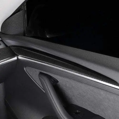 Real Molded Gloss Carbon Fiber Internal Door Panel Overlay Covers For Tesla Model 3 2021-2023 1