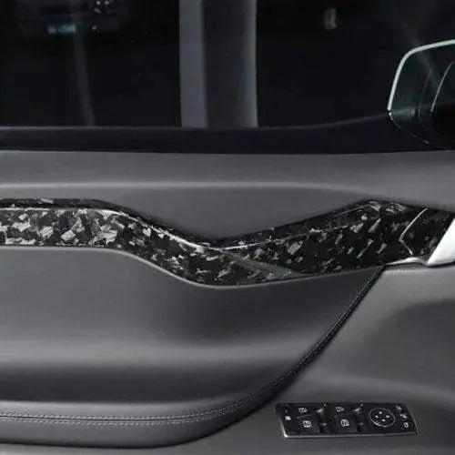 Real Molded Gloss Forged Carbon Fiber Door Trims Kit For Tesla Model X 2015-2021 1