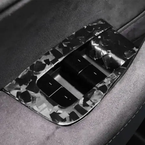 10Pcs Real Molded Gloss Forged Carbon Window Switch Covers For Tesla Model Y (Left Hand Drive) 2020 1