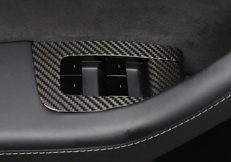 14Pcs Dry Real Molded Gloss Carbon Fiber Window Switch Covers For Tesla Model 3 (Right Hand Drive) 2017-2020 2