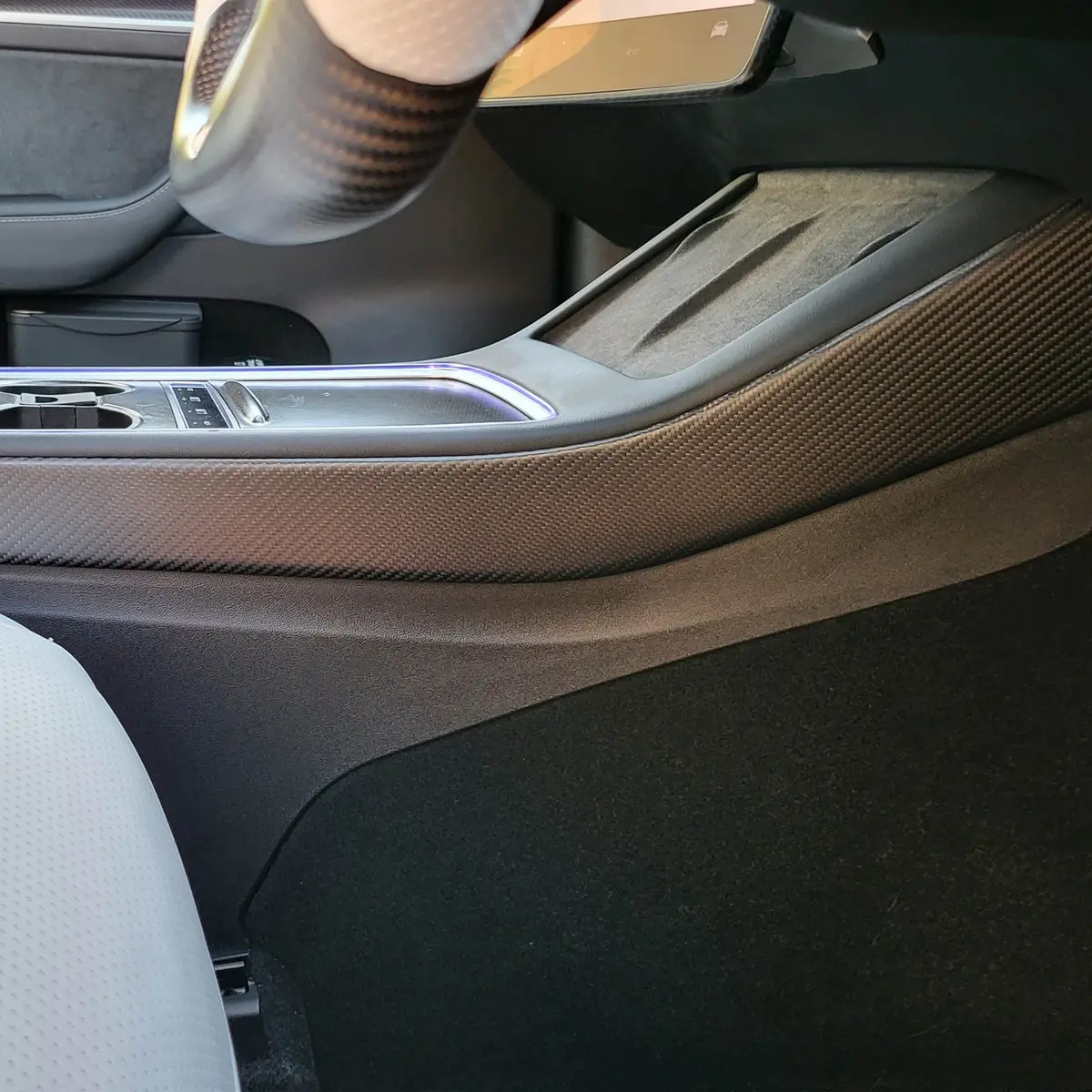 Real Molded Matte Carbon Fiber Center Console Side Panel Overlays For Tesla Model 3 2021-2023 1