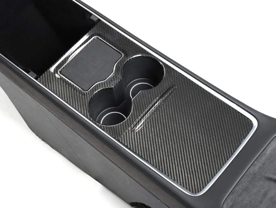Real Molded Gloss Carbon Fiber Center Console Overlay Cover Kit For Tesla Model Y 2021-2026 1