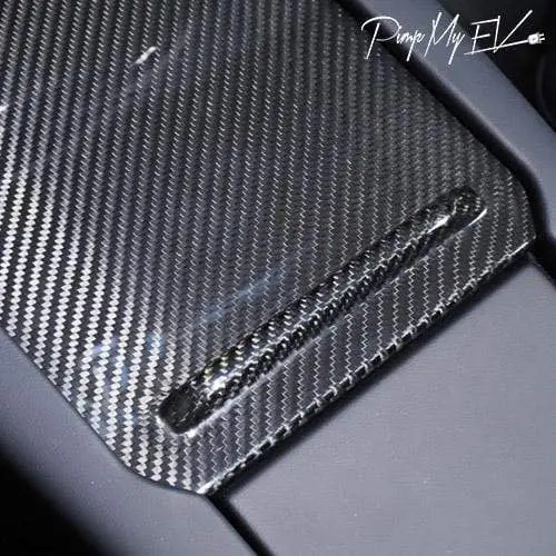Real Molded Gloss Carbon Fiber Center Console Slide Overlay For Tesla Model X 2015-2021 1