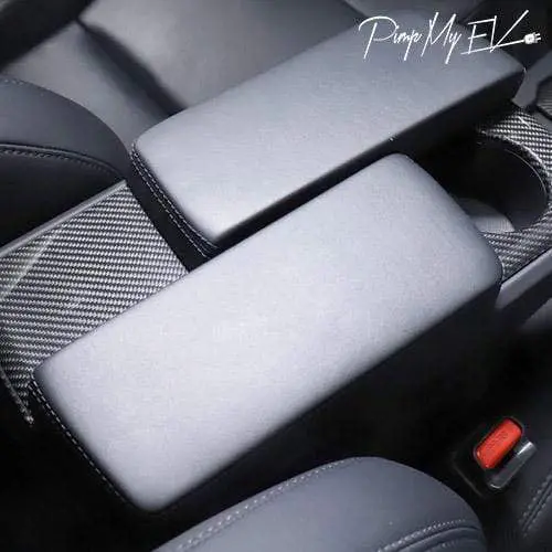 Real Molded Gloss Carbon Fiber Cup Holder And Rear Panel Trims For Tesla Model S 2012-2020 1