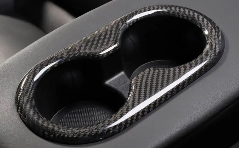 Real Molded Gloss Carbon Fiber Cup Holder Trim For Tesla Model 3 2017-2023 1